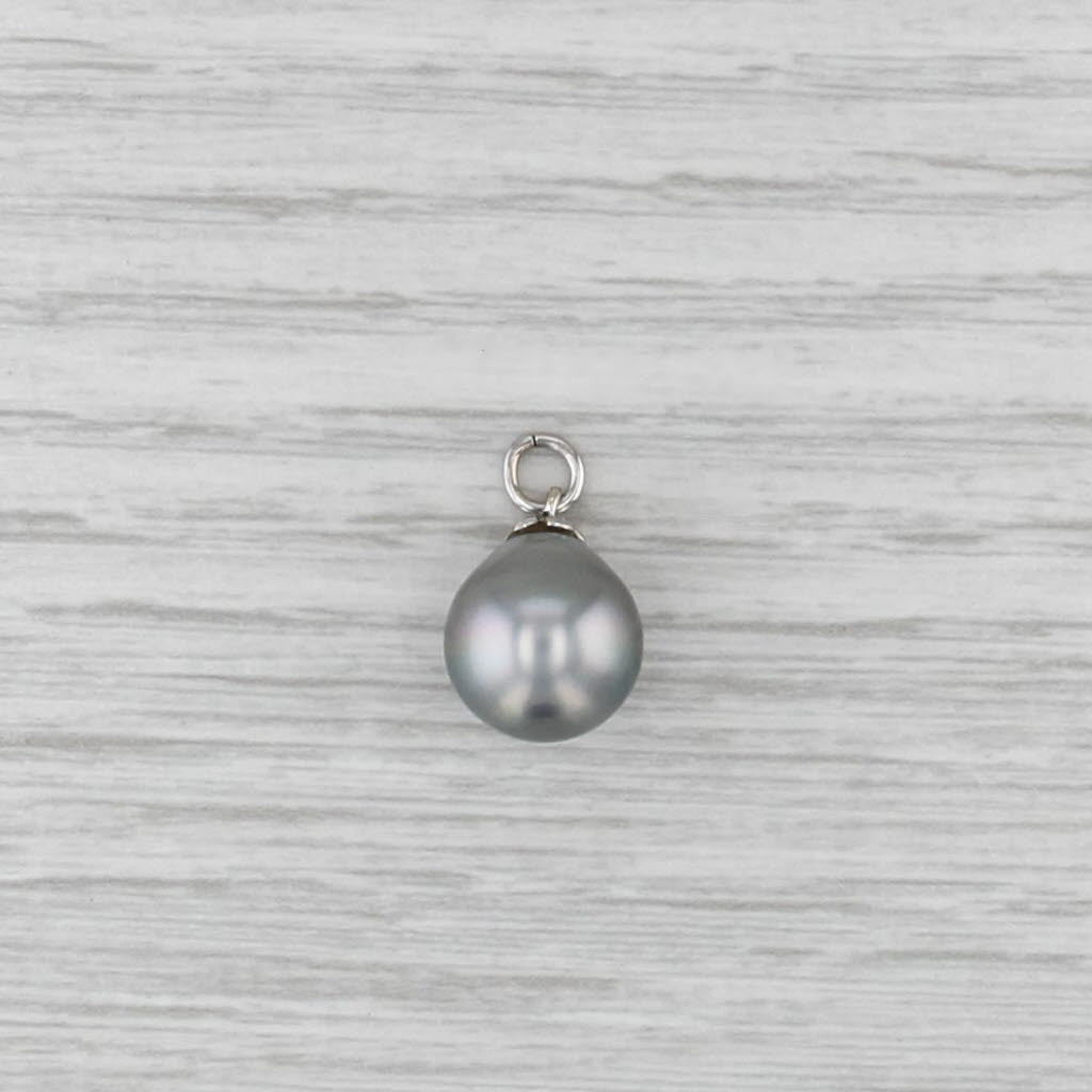 Gray Cultured Pearl Teardrop Pendant Saltwater Solitaire Charm 14k White Gold