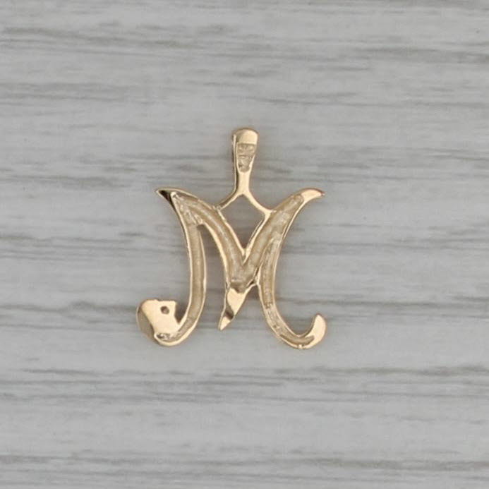 Scripted Letter Initial M Pendant 14k Yellow Gold