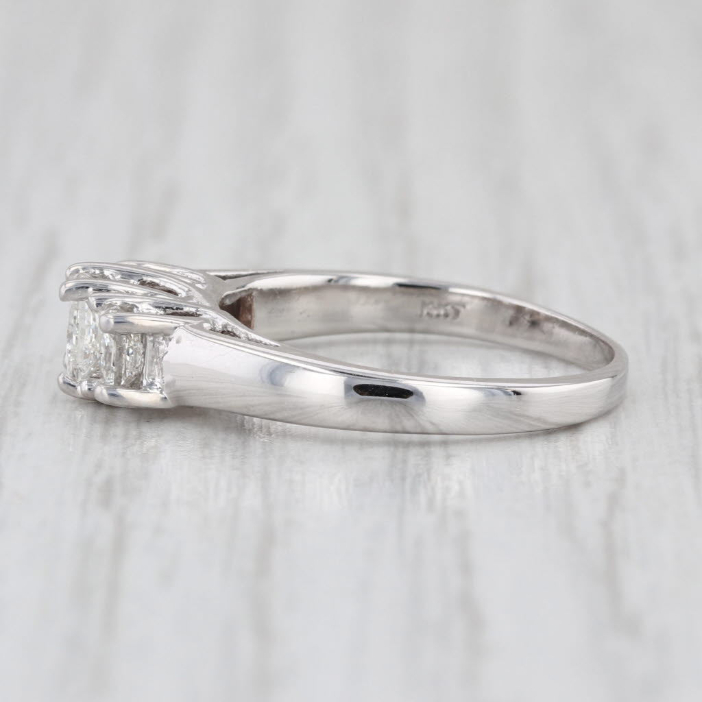 0.87ctw Princess Diamond 3-Stone Engagement Ring 14k White Gold Size 6.5