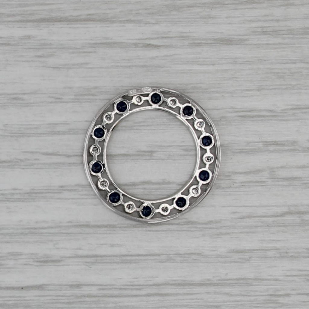 0.68ctw Blue Sapphire Diamond Circle Pendant 10k White Gold Floating Drop