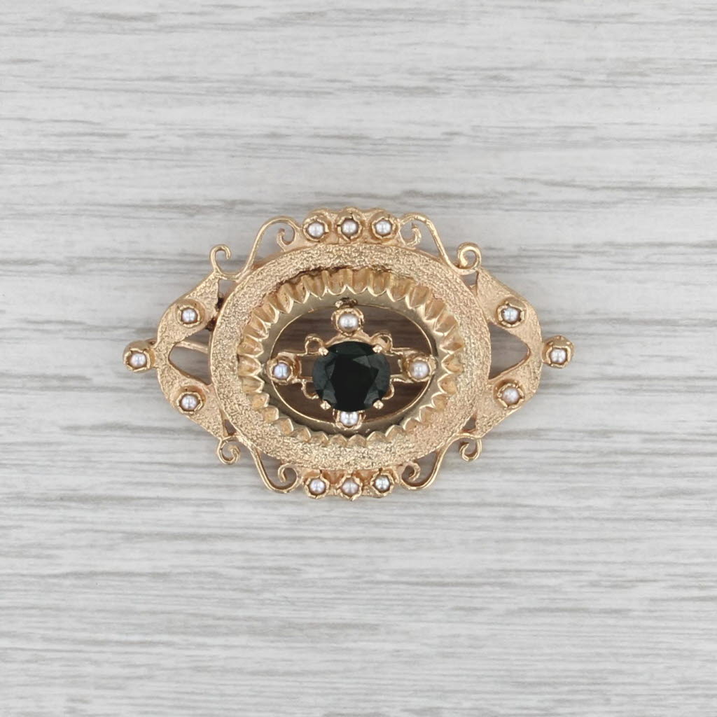 Carte Blu Demantoid Andradite Garnet Pearl Brooch Pendant 14k Gold Vintage Pin