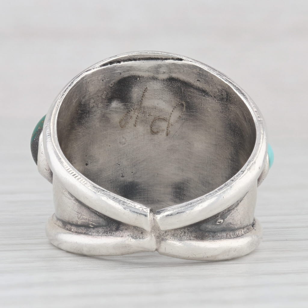 Light Gray Vintage Native American Baroque Turquoise Ring Sterling Silver Size 11 Signed