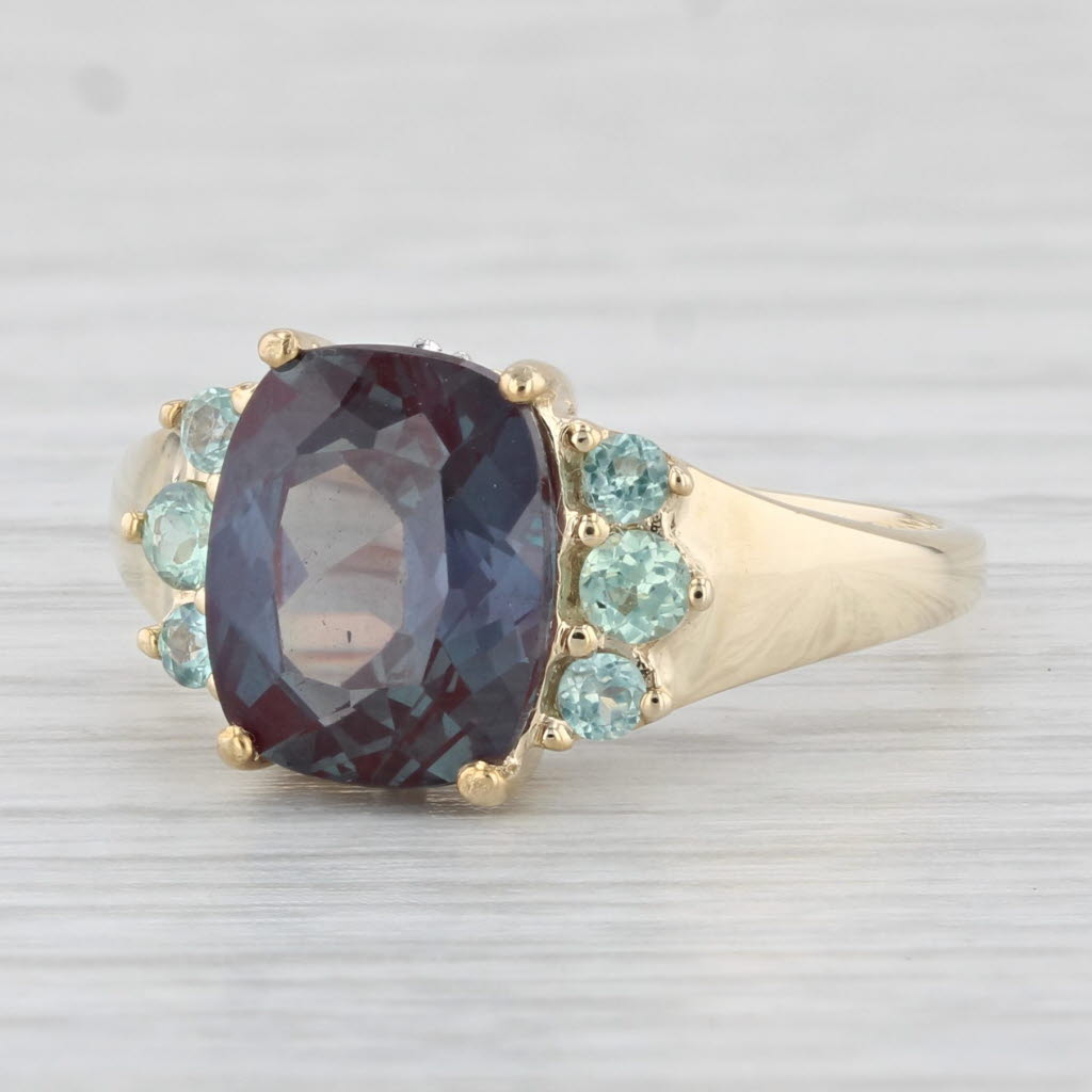 Light Gray 3.74ctw Lab Created Alexandrite Chrysoberyl Diamond Ring 10k Yellow Gold Sz 7.75