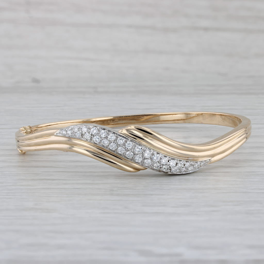 Gray 0.50ctw Diamond Bypass Bangle Bracelet 14k Yellow Gold 6.5"