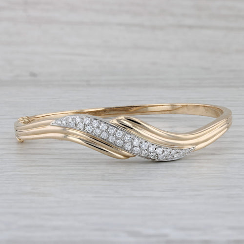 Gray 0.50ctw Diamond Bypass Bangle Bracelet 14k Yellow Gold 6.5"