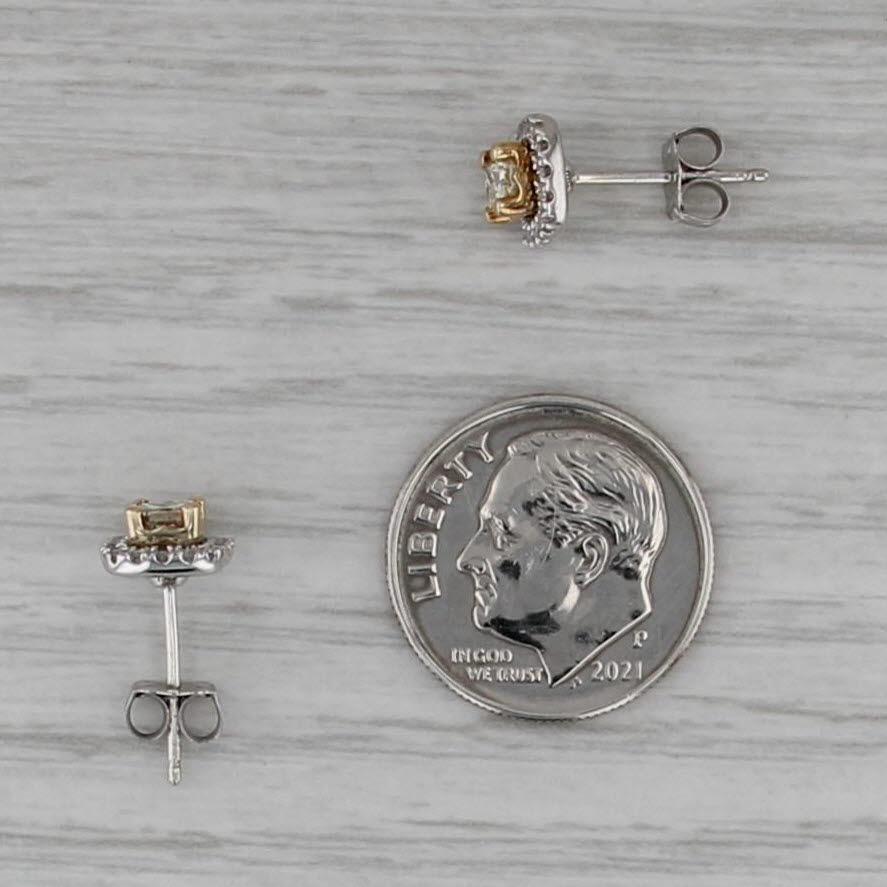 0.49ctw Princess Diamond Halo Stud Earrings 10k White Yellow Gold Studs