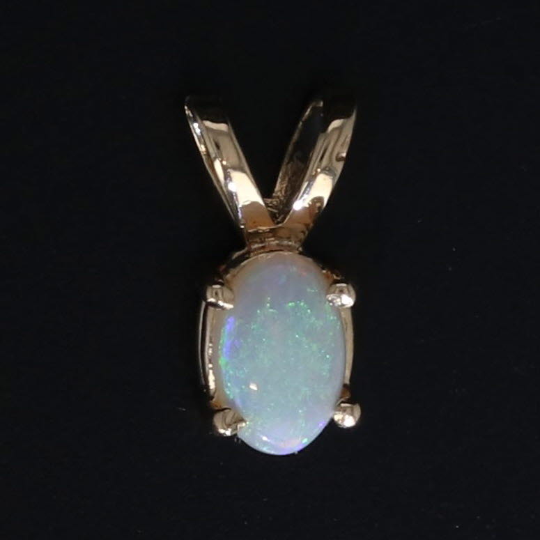 Black Oval Opal Solitaire Pendant 14k Yellow Gold Small Drop