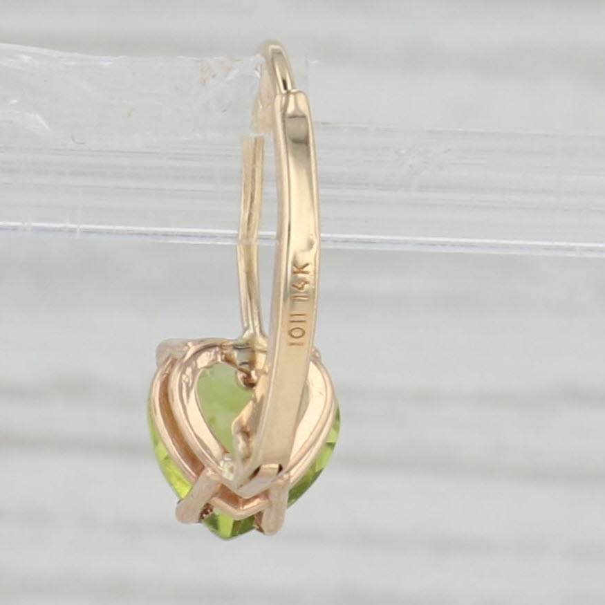 Light Gray 2ctw Peridot Heart Drop Earrings 14k Yellow Gold Leverbacks August Birthstone