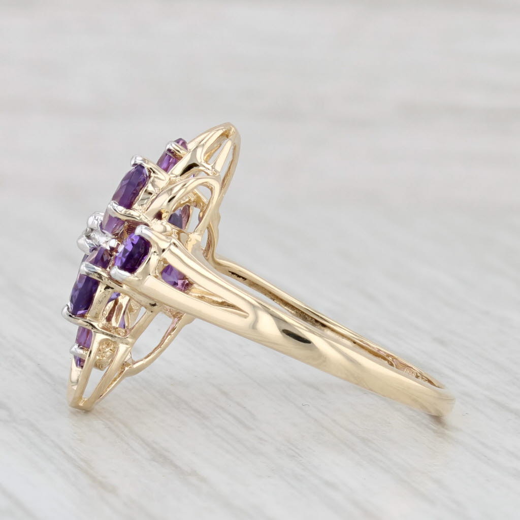 Light Gray 2.35ctw Amethyst Flower Cluster Ring 14k Yellow Gold Size 8.25