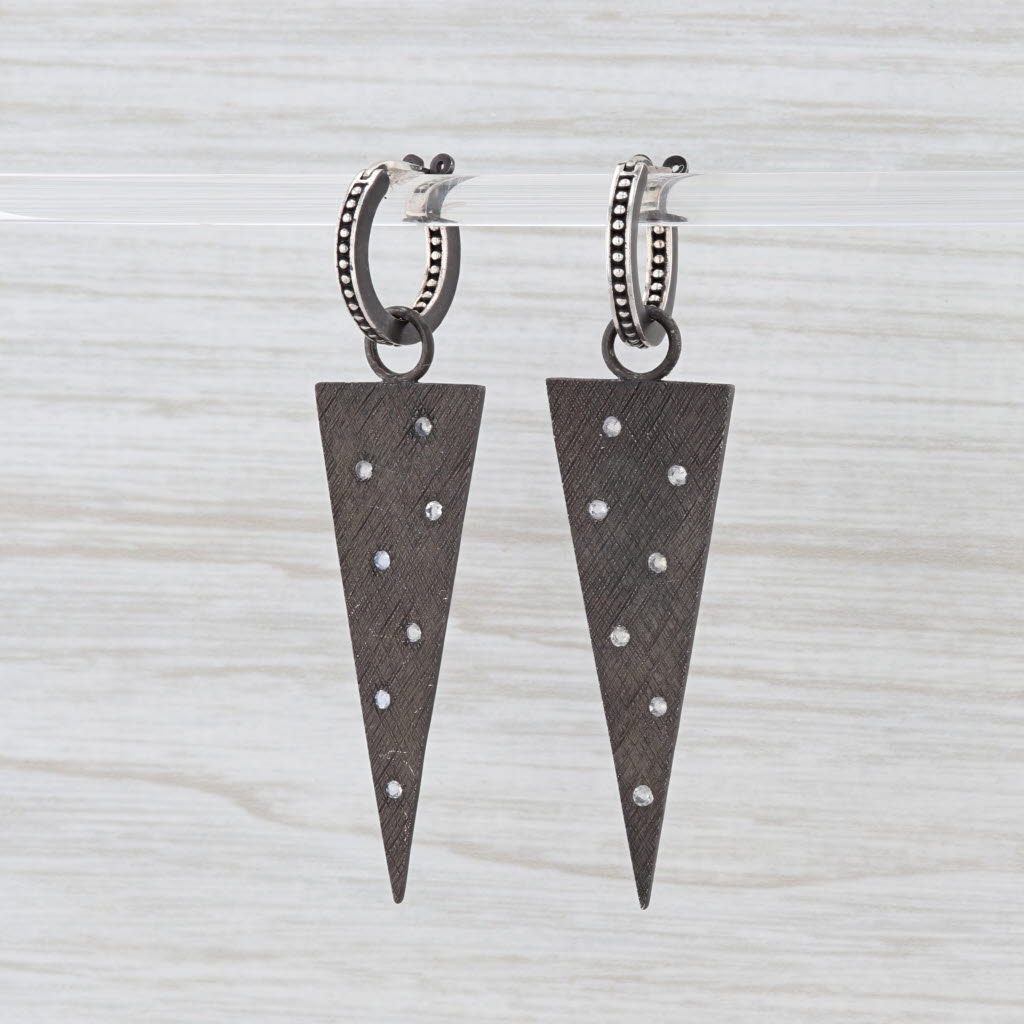 New Nina Wynn Hoop Charm Drop Earrings Sterling Silver Moonstone Statement