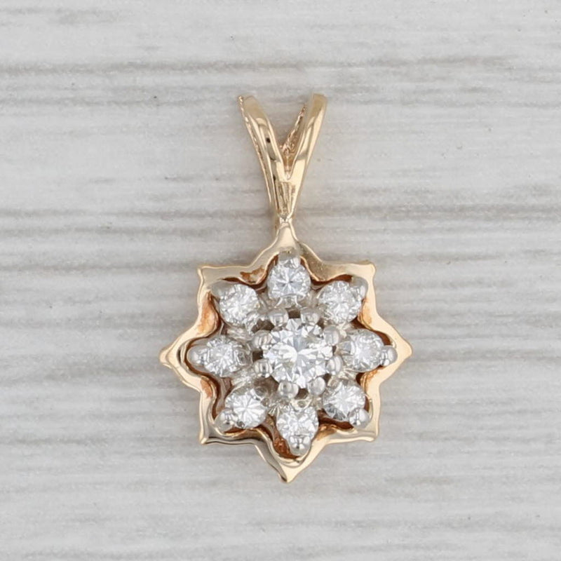 0.18ctw Diamond Cluster Pendant 14k Yellow Gold Star Flower Small Drop