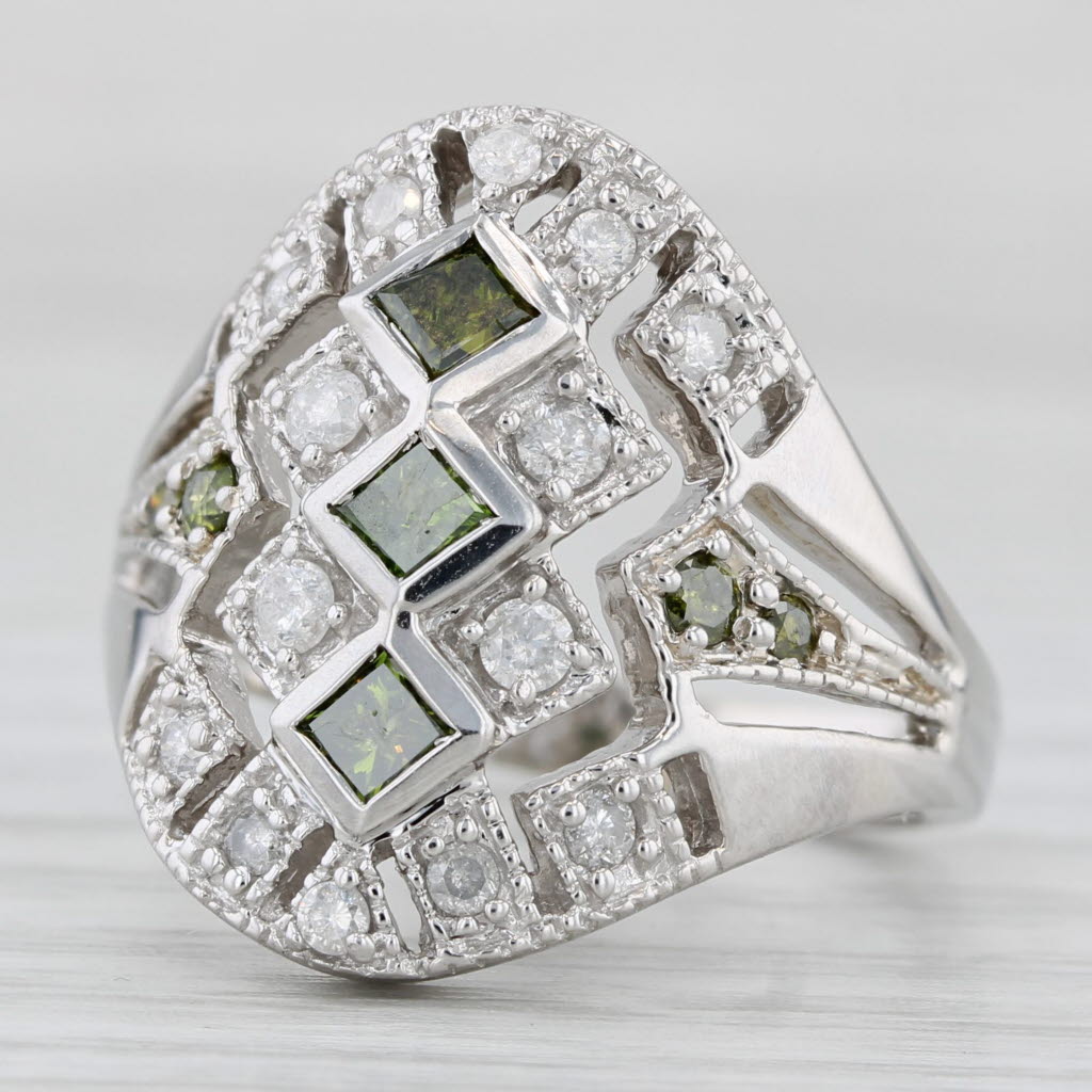 Light Gray 0.57ctw Green White Diamond Ring 10k White Gold Size 7 Cocktail