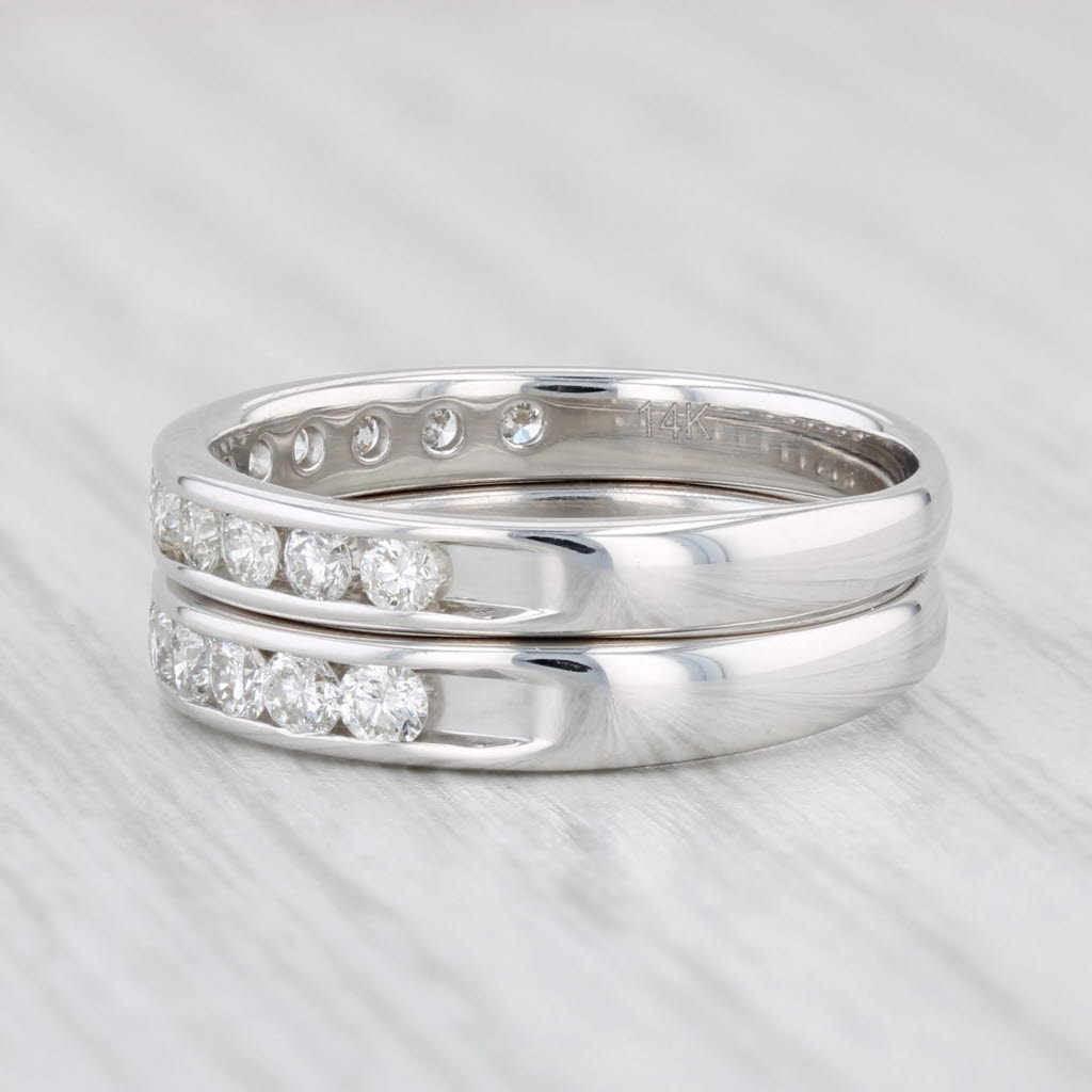 Light Gray 0.95ctw Diamond Rings Set of 2 14k White Gold Size 7 Wedding Bands