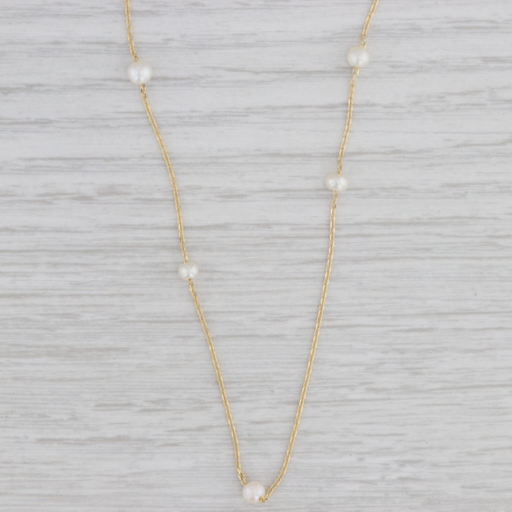 Gray Cultured Pearl Station Necklace 14k Yellow Gold 16.25” Cable Chain