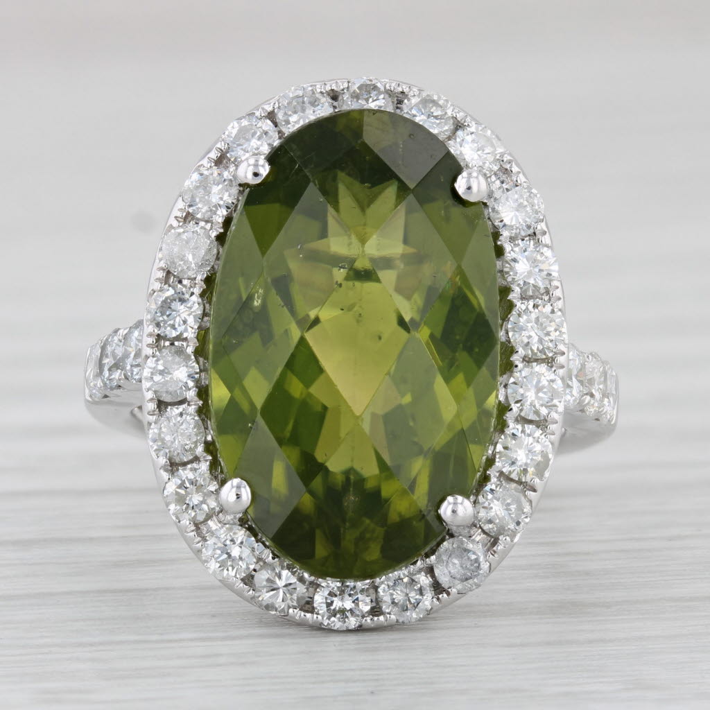 Light Gray 12.10ctw Peridot Diamond Halo Ring 18k White Gold Size 7 M Christoff