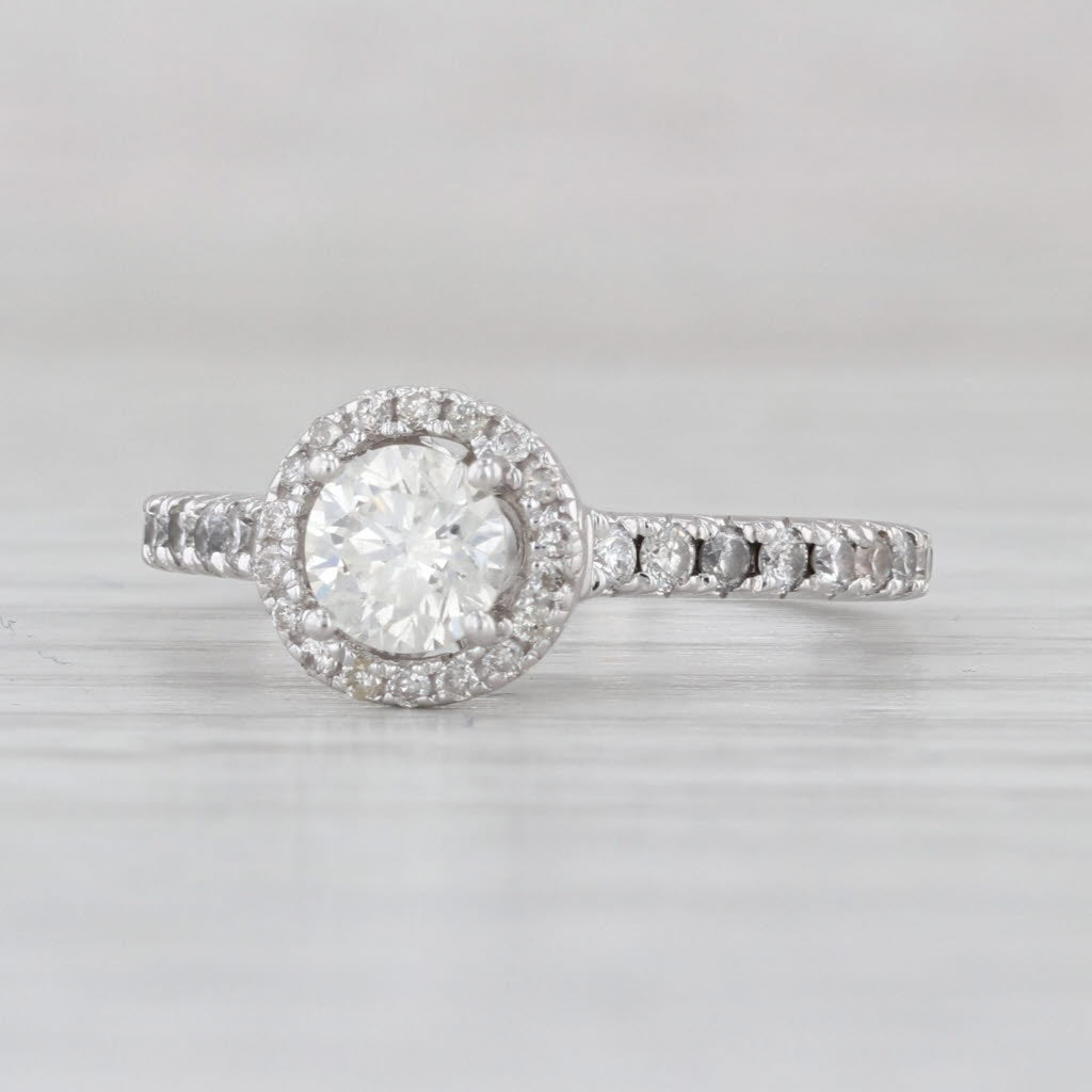 0.90ctw Round Diamond Halo Engagement Ring 14k White Gold Sz 5.75 Cathedral Band