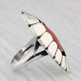 Vintage Native American Coral Statement Ring Sterling Silver Size 6.5