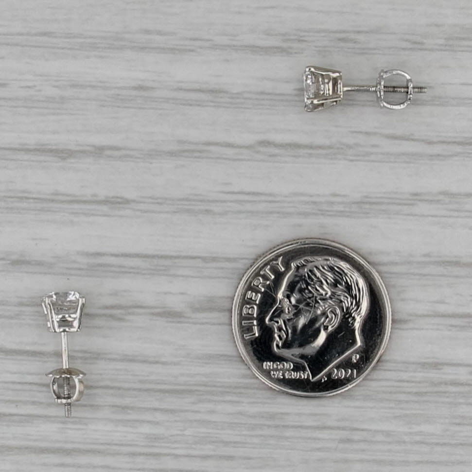 1ctw Round Diamond Solitaire Stud Earrings 14k White Gold Pierced Studs