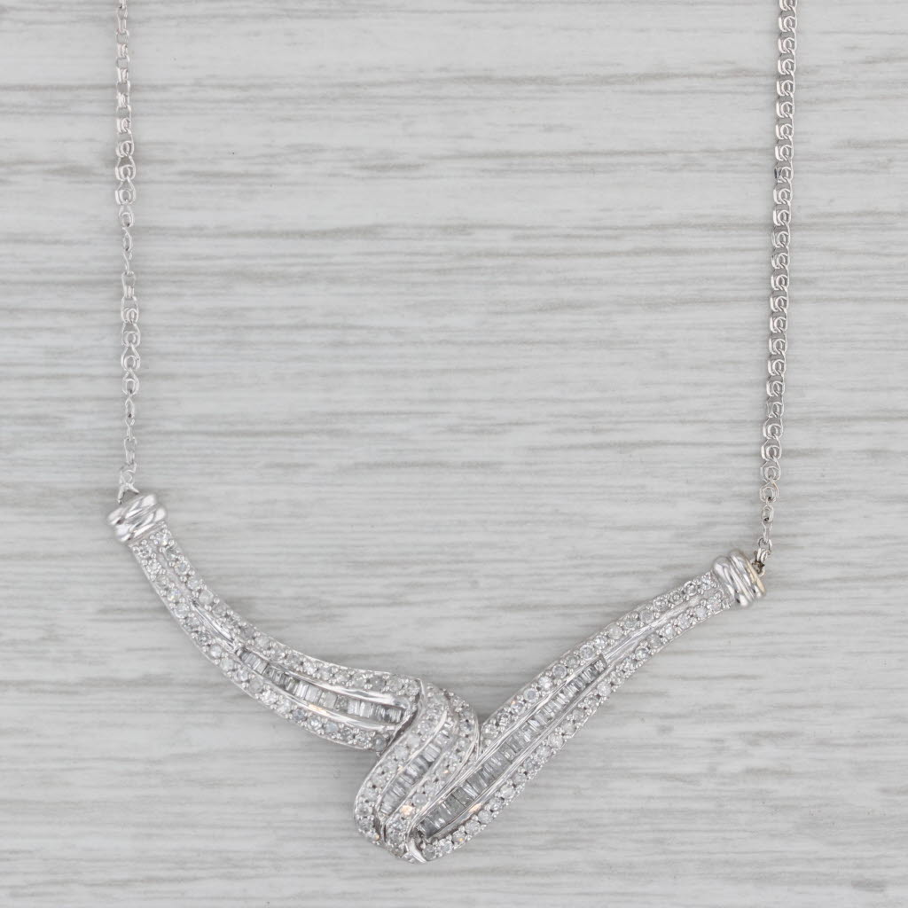 Gray 0.86ctw Diamond V Necklace 10k White Gold 18.5" Curb Chain