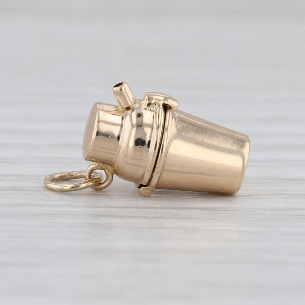 Vintage Drink Shaker Charm 14k Yellow Gold Figural Devil Inside 3D Opens Pendant