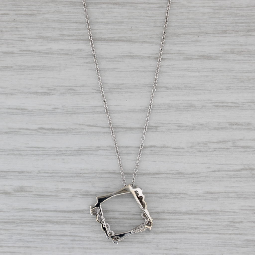 Gray 0.44ctw Diamond Square Pendant Necklace 14k White Gold 18" Cable Chain