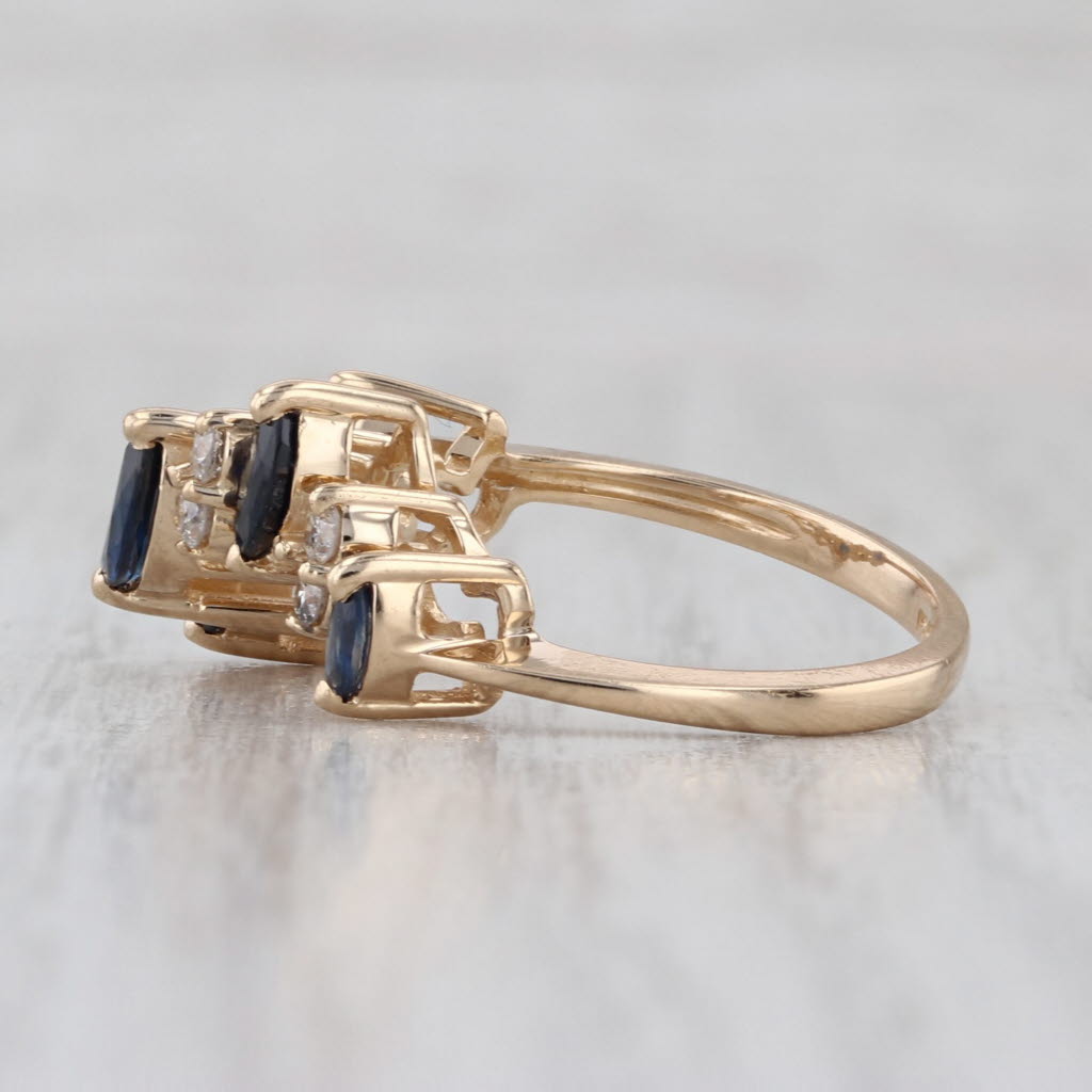1.19ctw Blue Sapphire Diamond Contoured Ring 14k Yellow Gold Size 6.25
