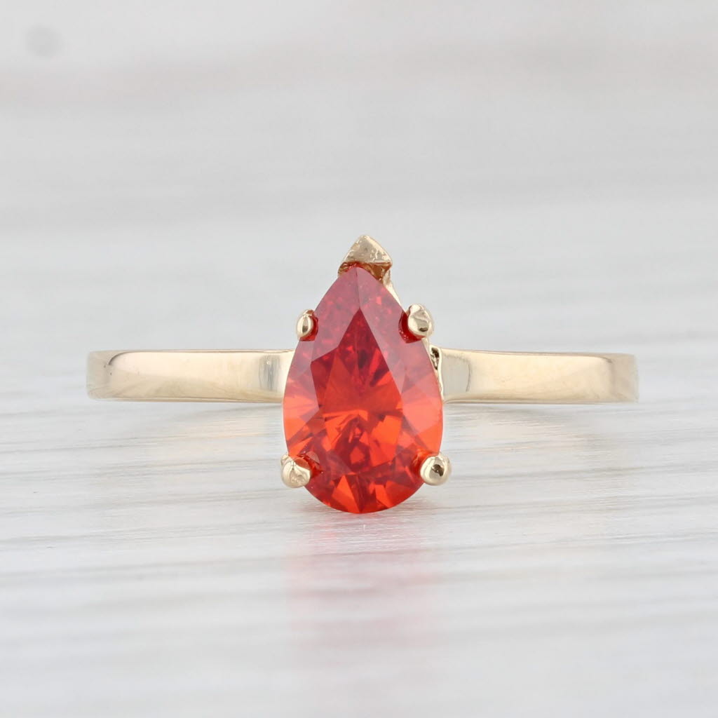 Light Gray 1.10ct Pear Orange Spessartite Garnet Ring 14k Yellow Gold Size 6.25