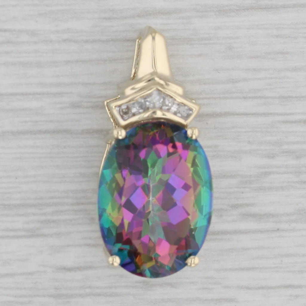 Gray 12.42ctw Mystic Topaz Diamond Pendant 10k Yellow Gold