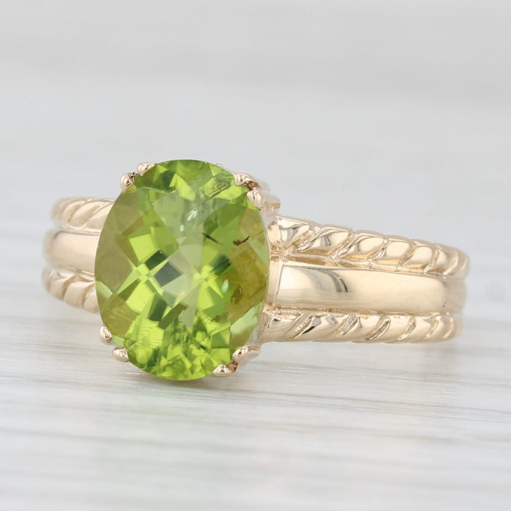 Light Gray 3.40ct Peridot Oval Solitaire Ring 10k Yellow Gold Size 8