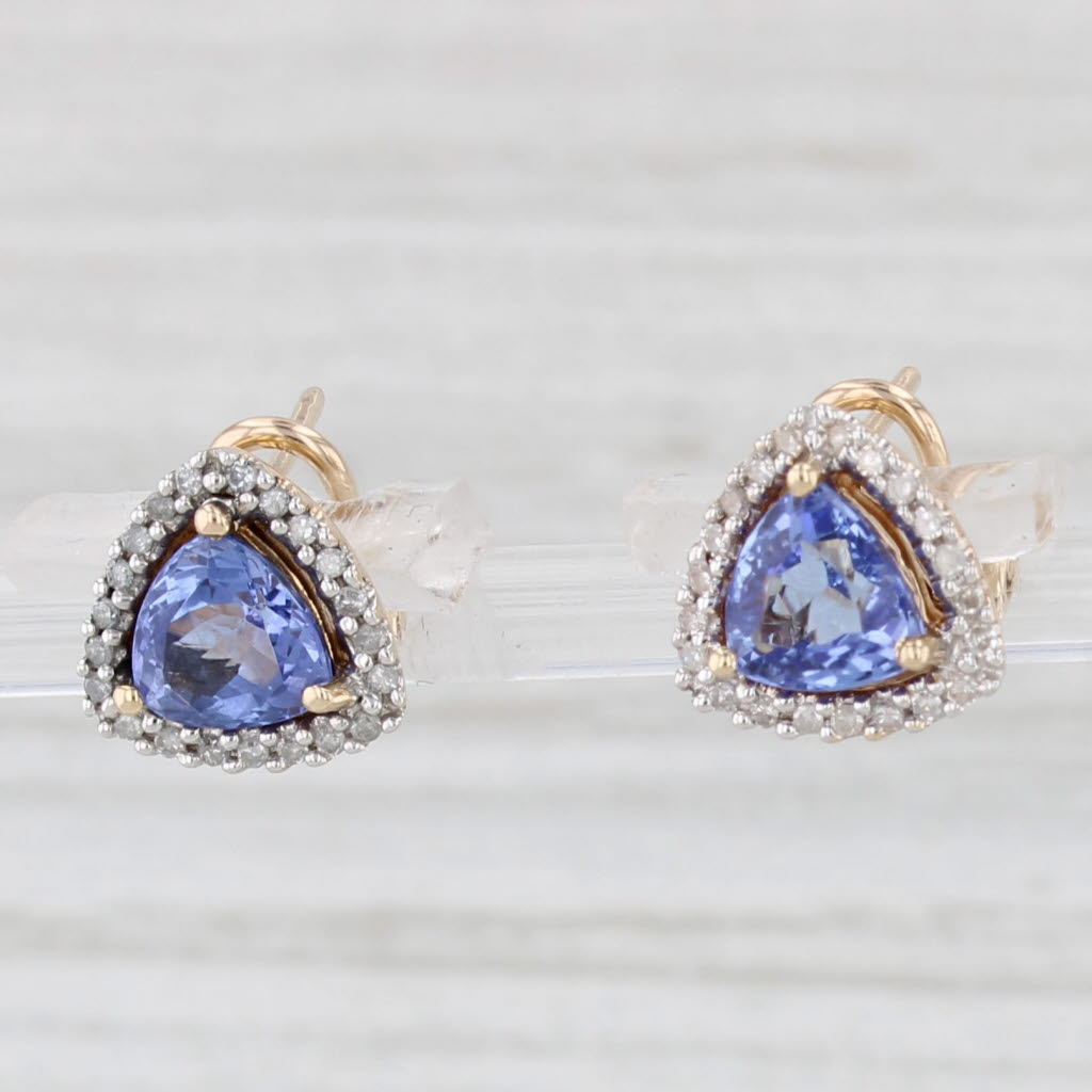 Light Gray 1.55ctw Tanzanite Diamond Halo Stud Earrings 14k Yellow Gold Omega Backs