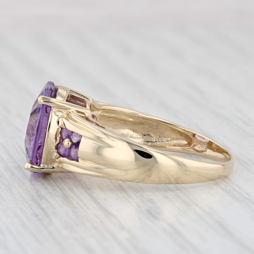 Light Gray 4.42ctw Round Amethyst Ring 14k Yellow Gold Size 9.25