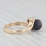 Black Cultured Pearl Diamond Ring Bypass Ring 14k Yellow Gold size 6.25