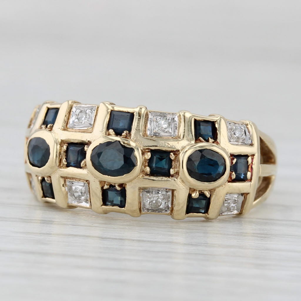 Light Gray 0.66ctw Blue Sapphire Diamond Ring 14k Yellow Gold Size 7.25