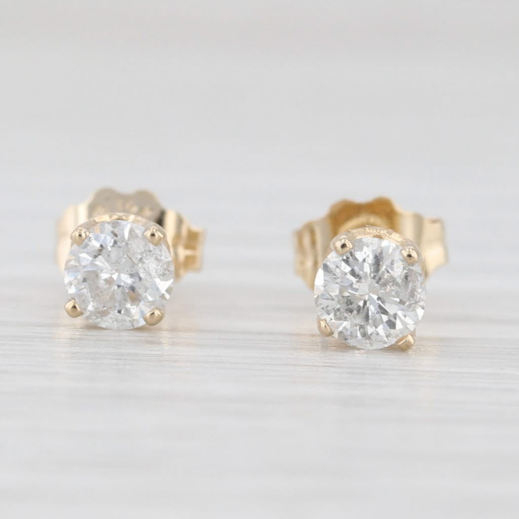 Light Gray 0.50ctw Round Diamond Solitaire Stud Earrings 14k Yellow Gold IGI