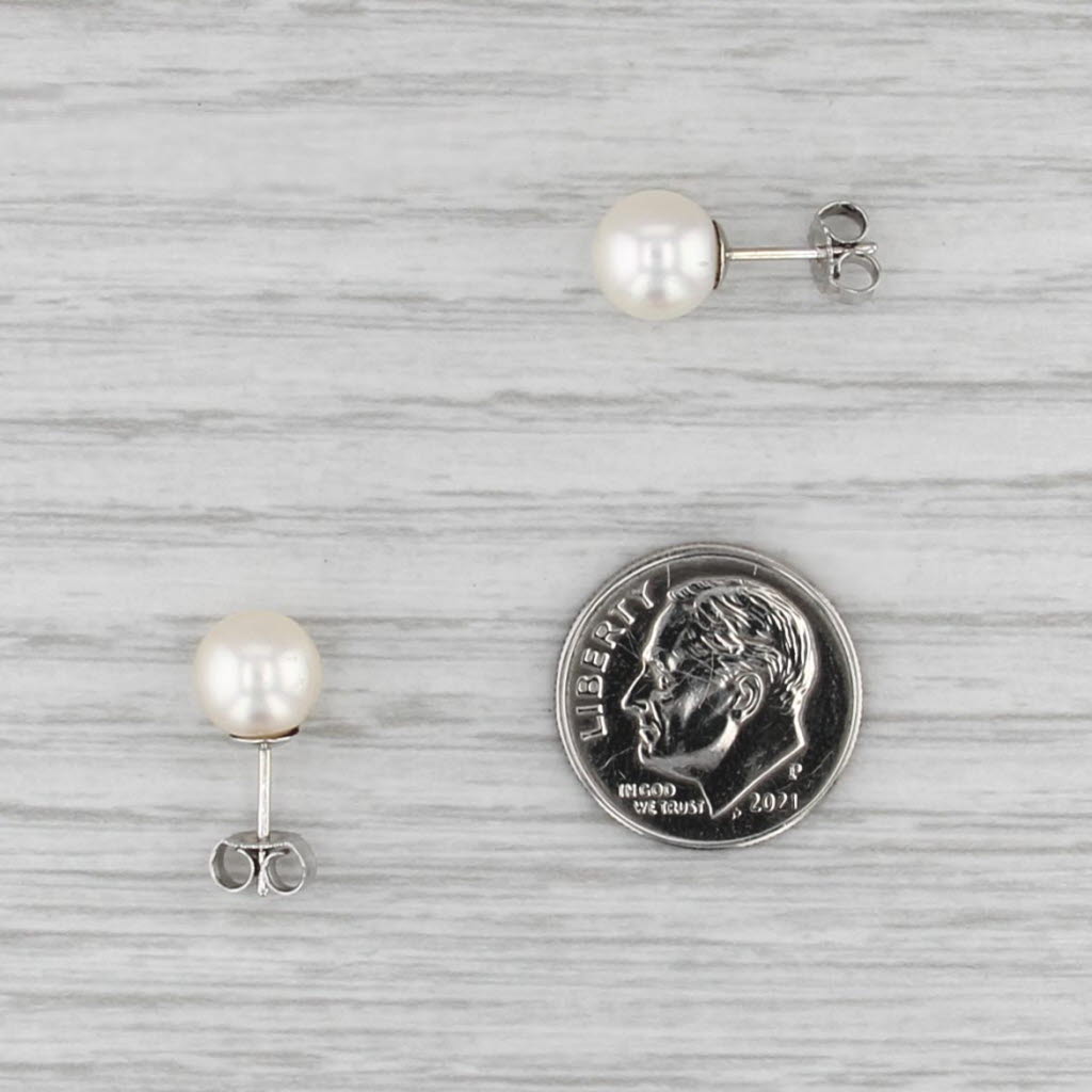 7.5 mm Round Bead Cultured Pearl Stud Earrings 14k Yellow Gold