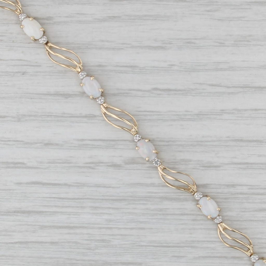 Opal Diamond Bracelet 10k Yellow Gold 7" 4.9mm