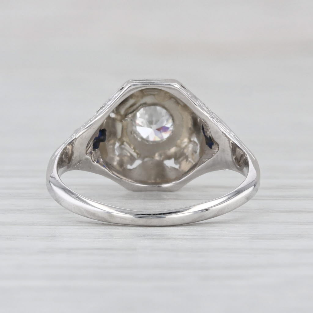 Vintage Art Deco 0.44ctw Diamond Lab Created Sapphire Engagement Ring 18k Gold