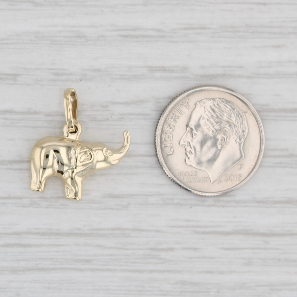 Light Gray Little Elephant Charm 14k Yellow Gold Good Luck Pendant Animal Jewelry