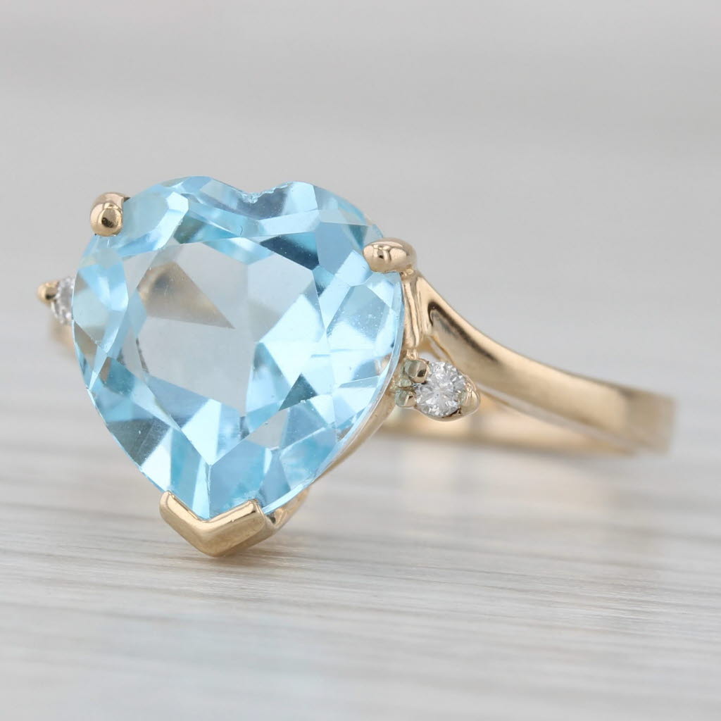 Gray 5.03ctw Blue Topaz Heart Ring 10k Yellow Gold Size 7 Diamond Accents