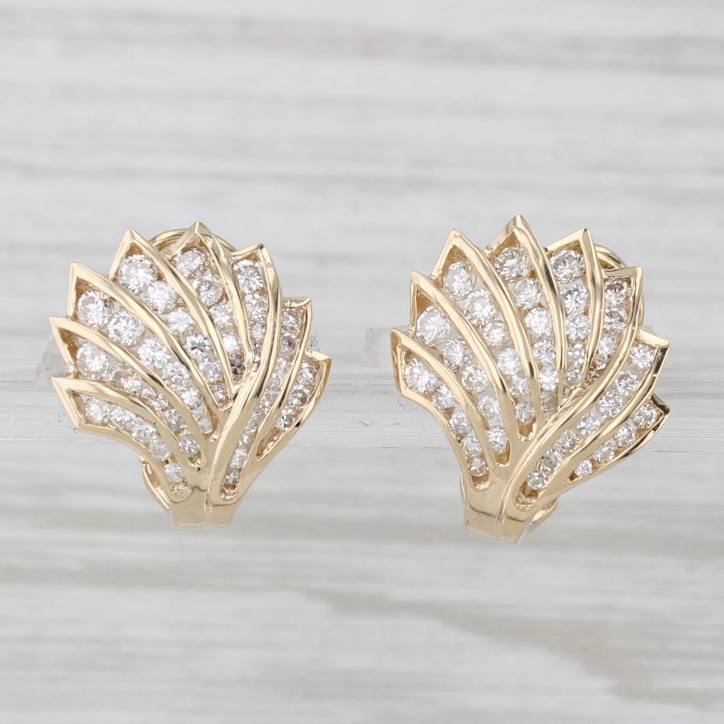 Light Gray 0.60ctw Diamond Shell Stud Earrings 14k Yellow Gold Omega Back