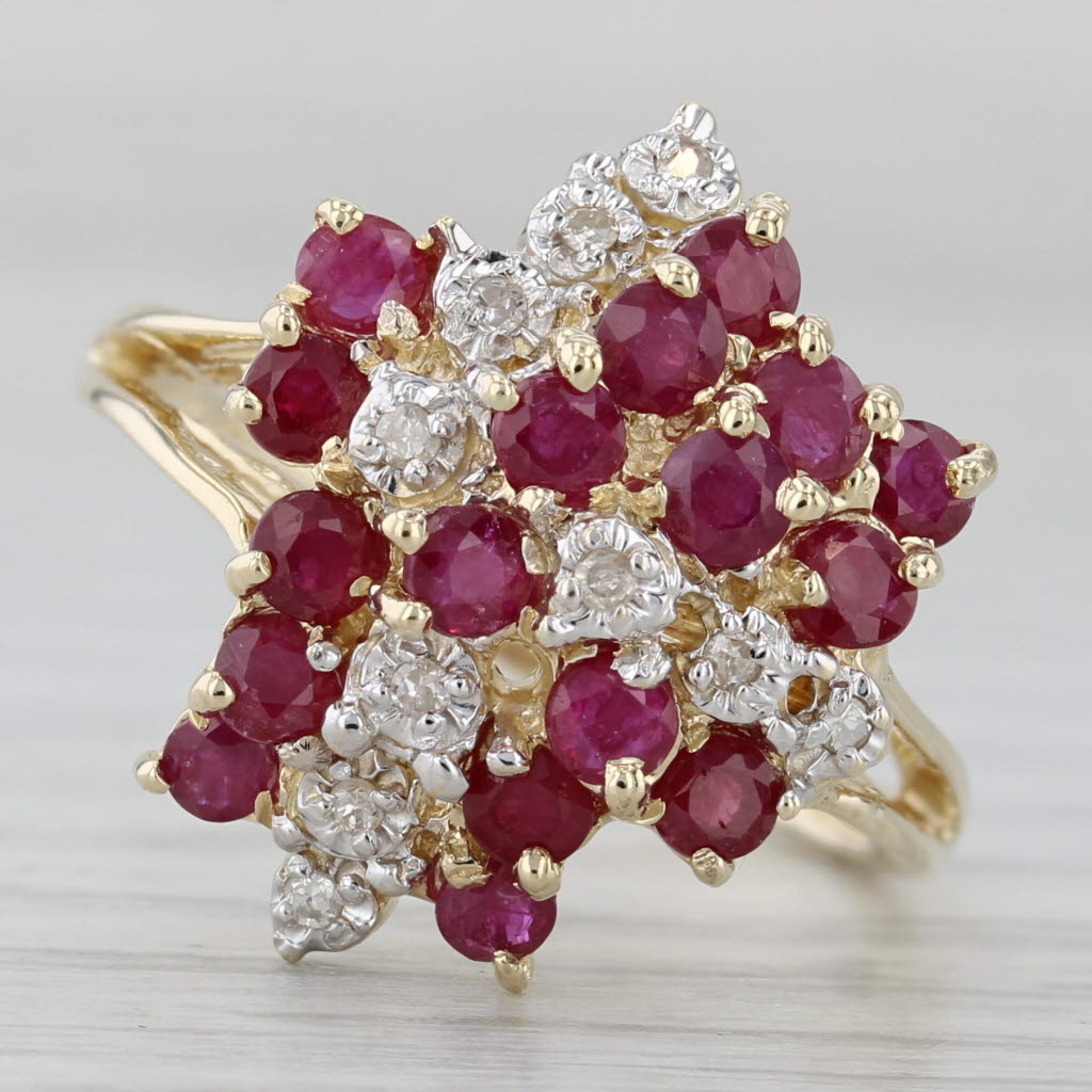 Gray 1.72ctw Diamond Ruby Cluster Ring 14k Yellow Gold Size 7.5