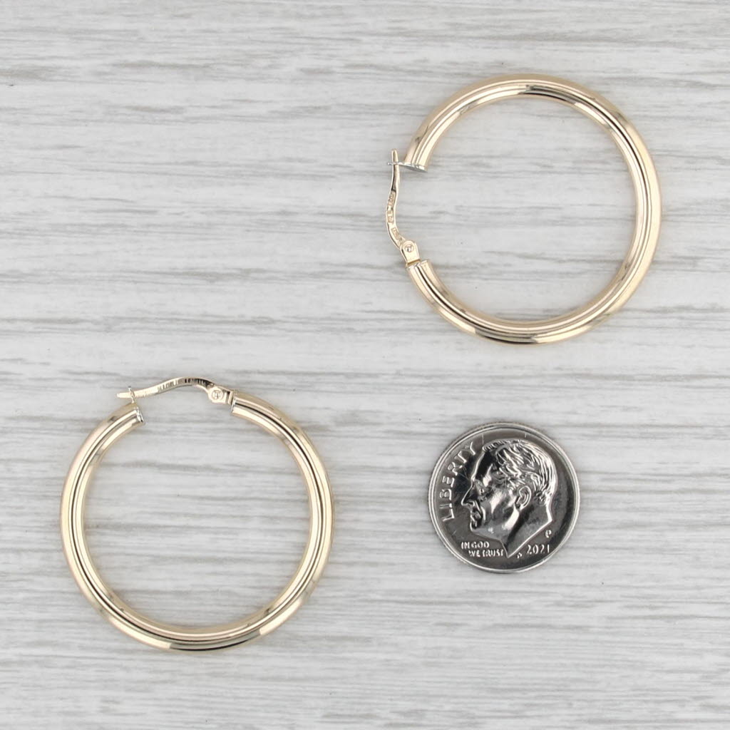 Round Tube Hoop Earrings 10k Yellow Gold Snap Top Round Hoops 32.3 x 3 mm