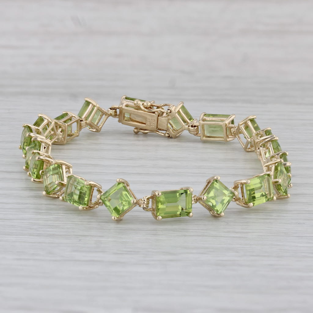 Gray 18.5ctw Green Peridot Tennis Bracelet 10k Yellow Gold 7"