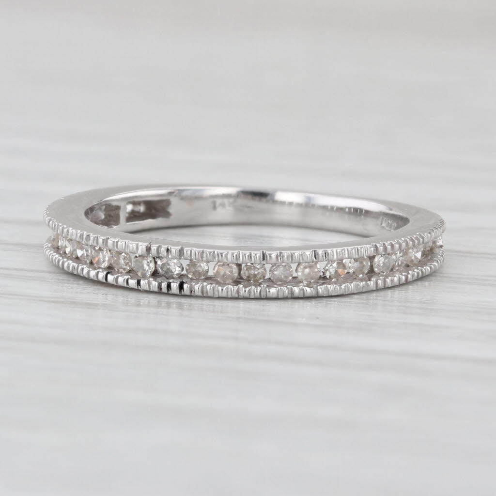 0.18ctw Channel Set Diamond Wedding Band 14k White Gold Size 5.75 Stackable Ring