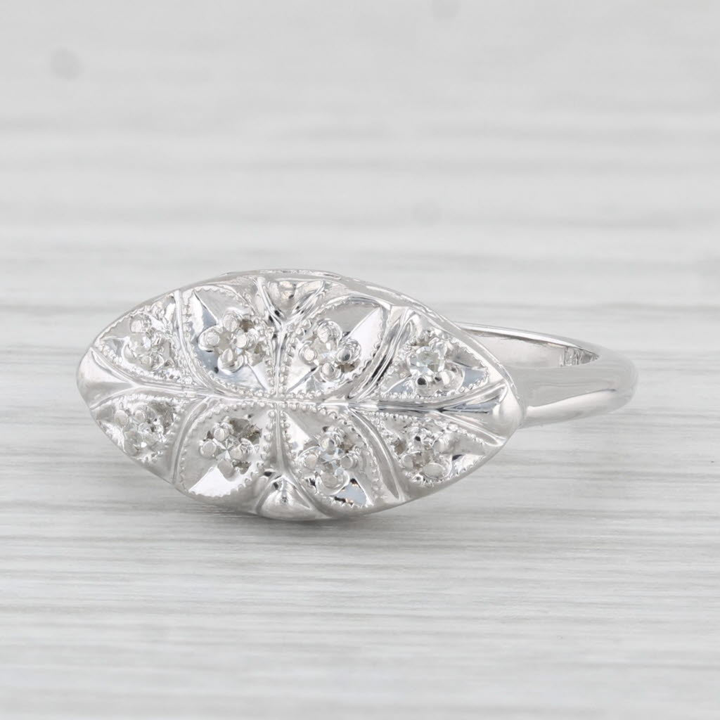 Light Gray Vintage Diamond Princess Ring 14k White Gold Size 6.25