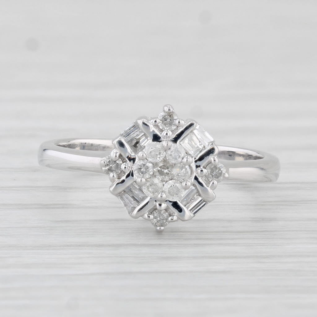 Light Gray 0.25ctw Round Diamond Cluster Engagement Ring 9k White Gold Size 6.25
