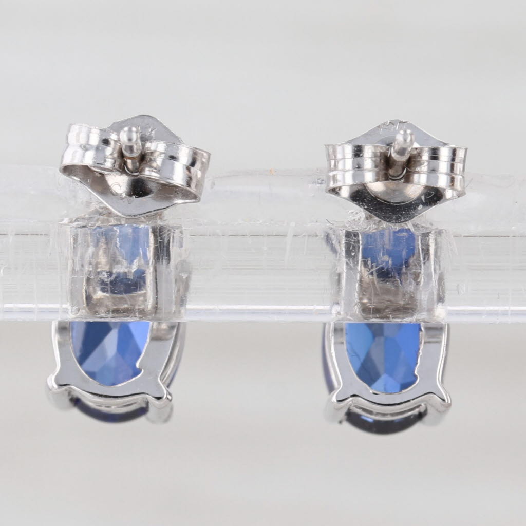 2.07ctw Oval Sapphire Diamond Stud Earrings 14k White Gold Studs