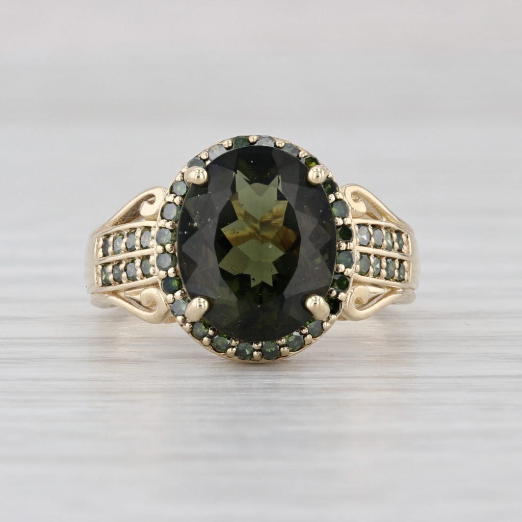 Ornamental Green Stone Green Diamond Ring 10k Yellow Gold Size 6.25