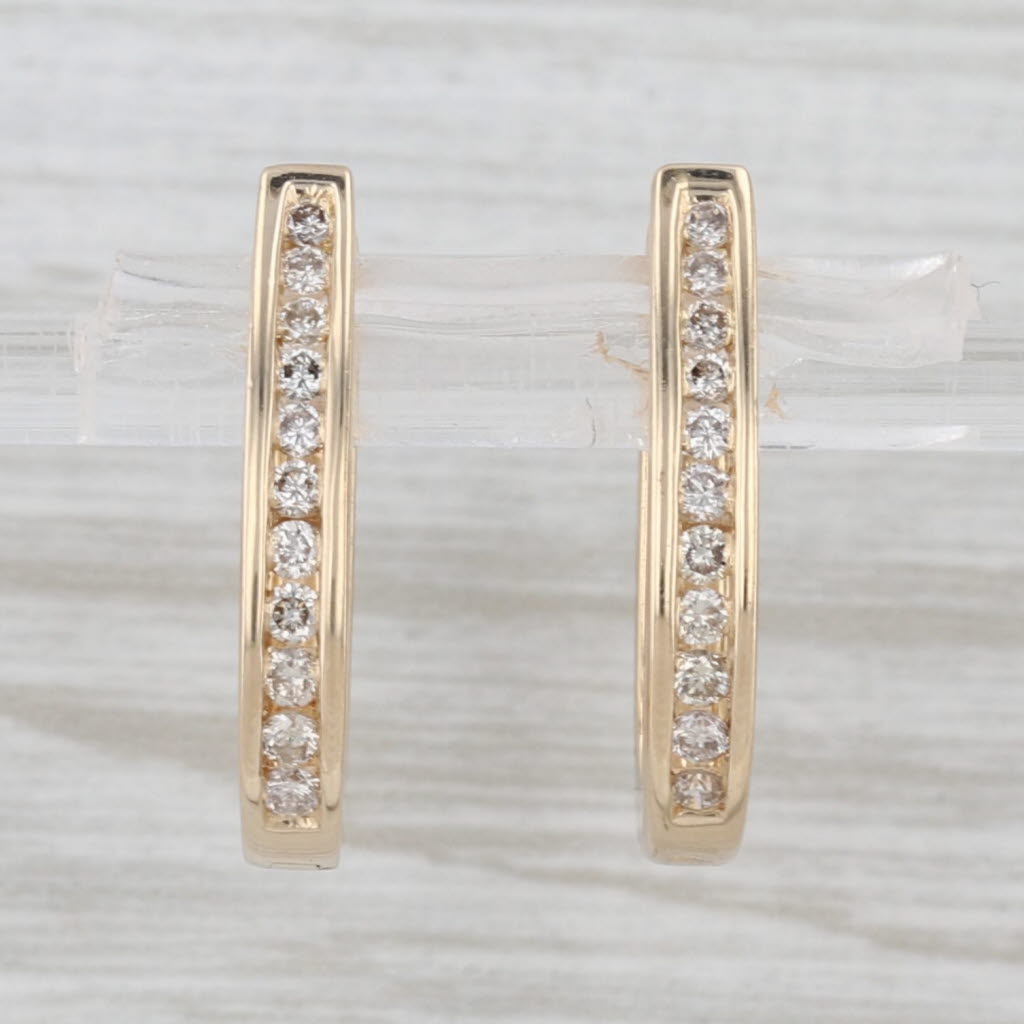 0.58ctw Diamond Oval Hoop Earrings 14k Yellow Gold Hinged Snap Top Hoops