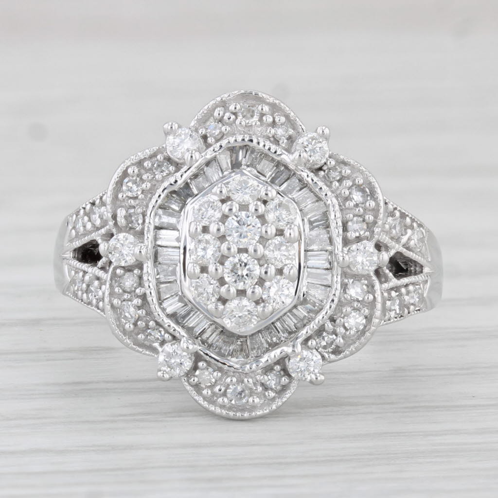 Light Gray 0.88ctw Diamond Ring 14k White Gold Size 6.5 Cluster Cocktail